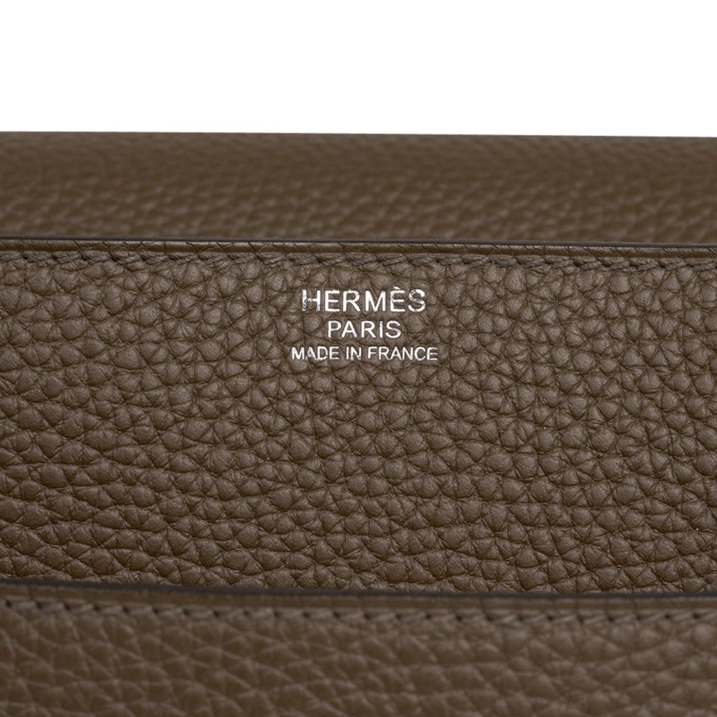 Hermes Steve Caporal Messenger 35 Verso Bag Etoupe Clemence Leather Palladium