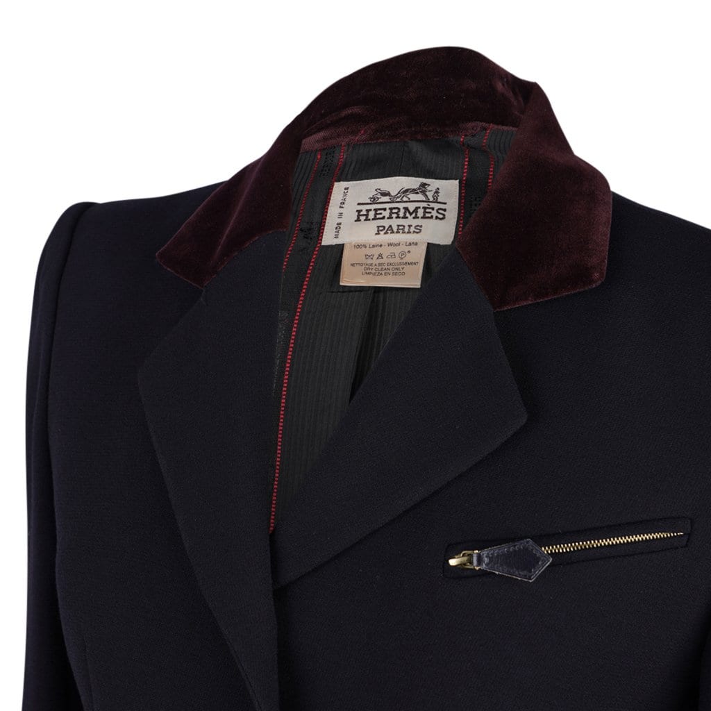 Hermes Jacket Riding Influence Zipper Pockets Velvet Collar Vintage 6
