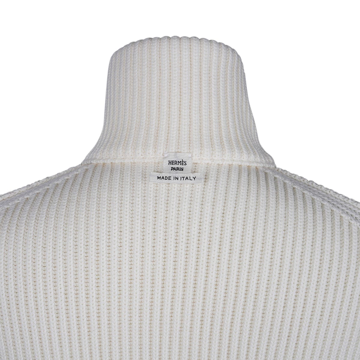 Hermes Cardigan Zip Winter White Sweater Brown Leather H 42