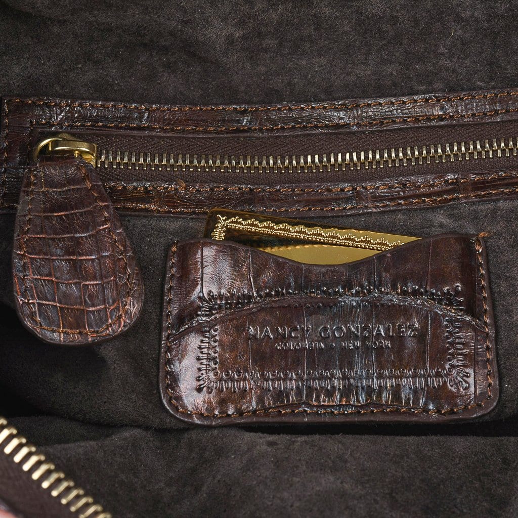 Nancy Gonzalez Crocodile Handle Bag Black Gold Lock Closure Purse Handbag