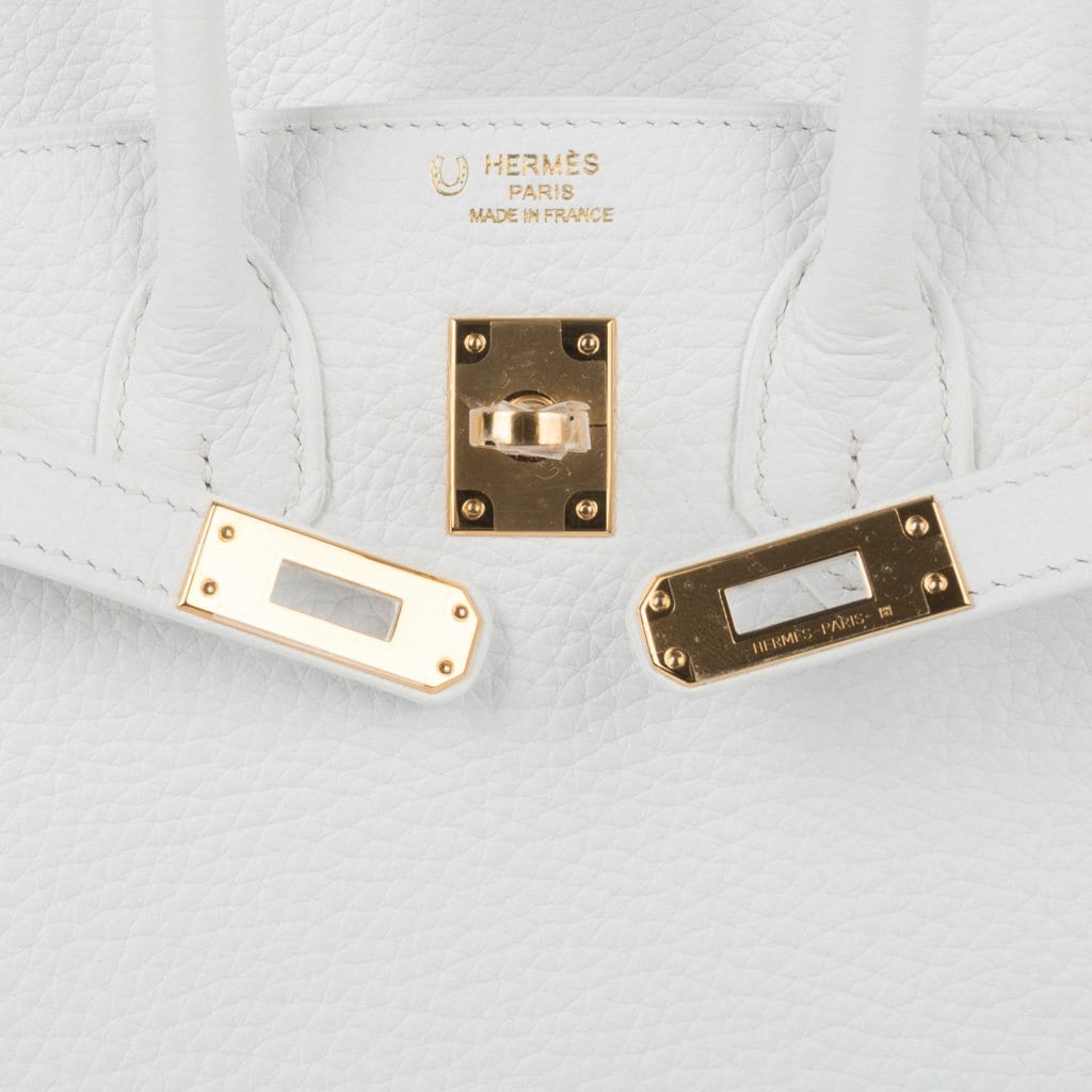 Hermes Personal Birkin bag 25 White/ Gris tourterelle Clemence leather Matt  gold hardware