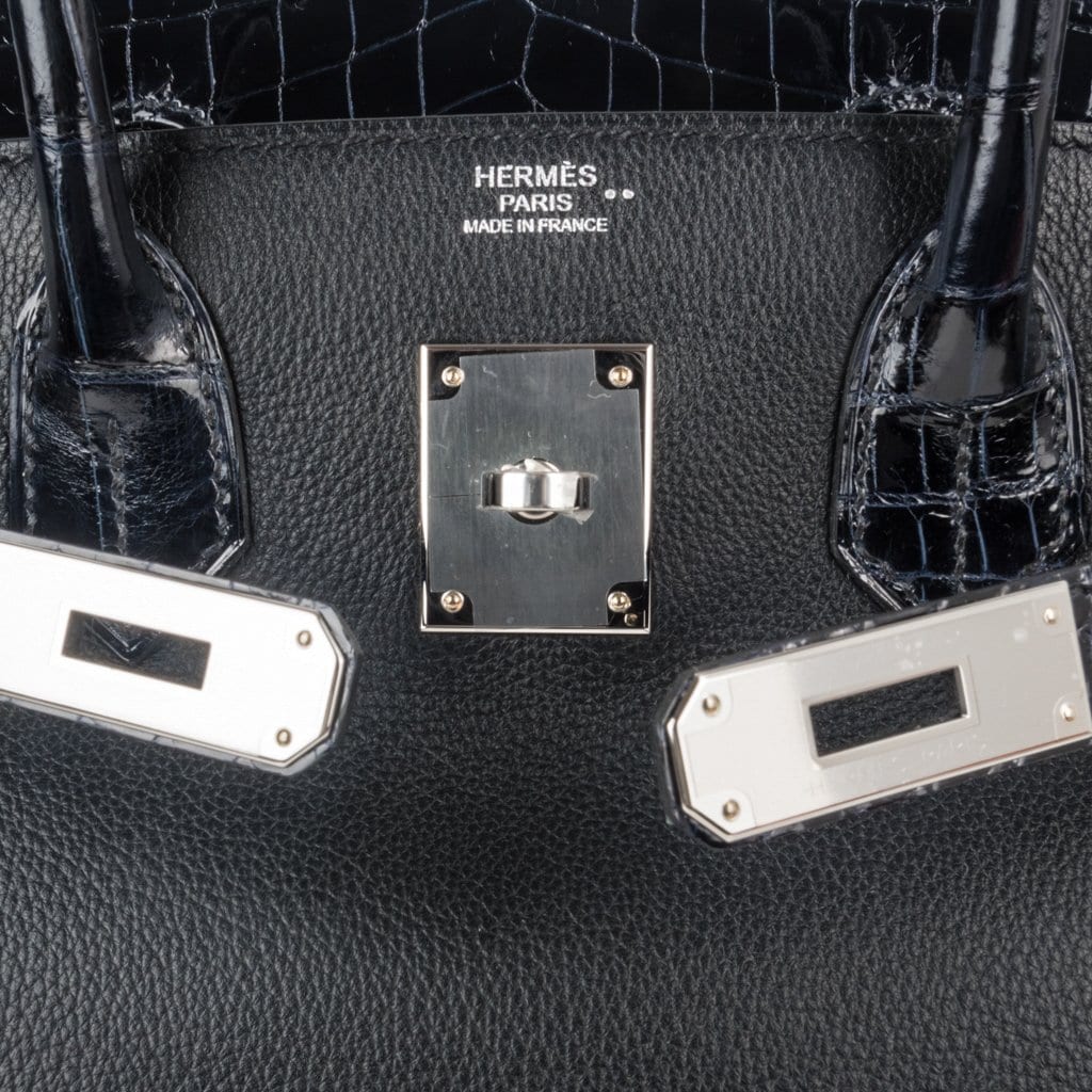 Hermes Birkin 30 Touch Bag Black Crocodile / Black Leather Rose Gold  Hardware • MIGHTYCHIC • 