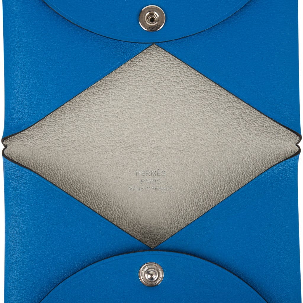 Hermes Calvi Blue Celeste Chevre Mysore Leather Card Holder