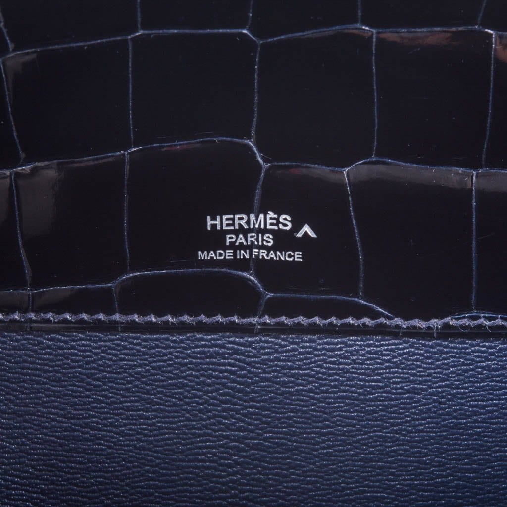 Hermès Diamond Blue Izmir Crocodile Kelly Cut Clutch at 1stDibs