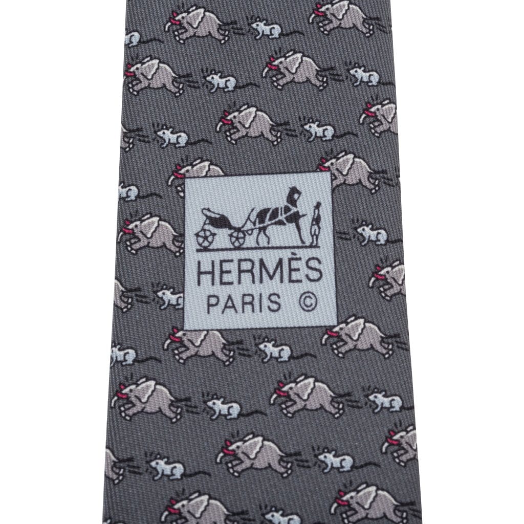 Hermes Tie Sauve Qui Peut ! Twillbi Gris Fonce / Gris / Gris New w/ Box