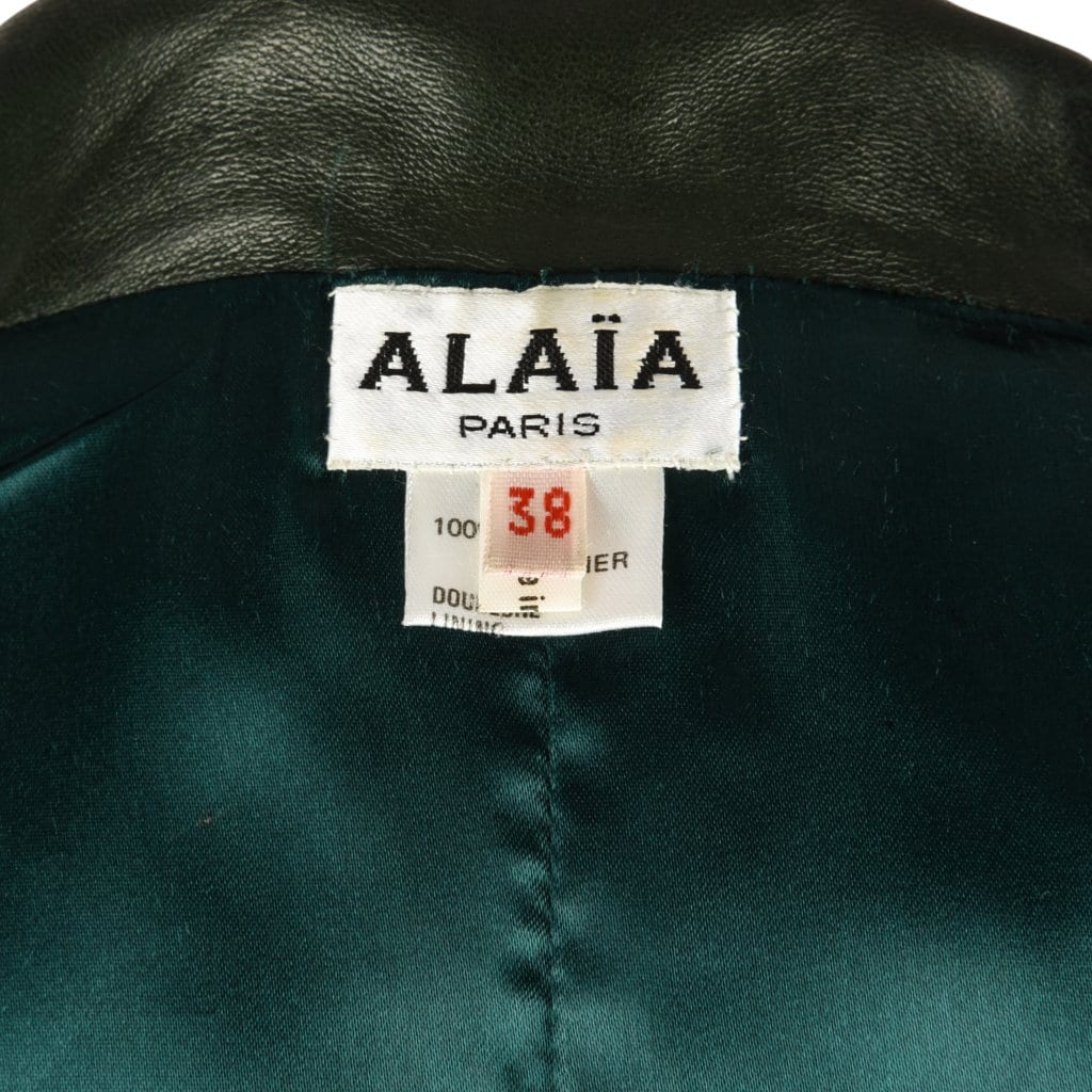 Azzedine Alaia Jacket 80s' Vintage Shaped Dark Bottle Green Leather 38 / 4 to 6 - mightychic