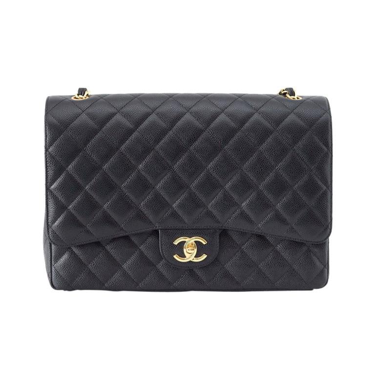 Chanel Black Quilted Patent Leather Maxi Single Flap Bag with Gold, Lot  #58294
