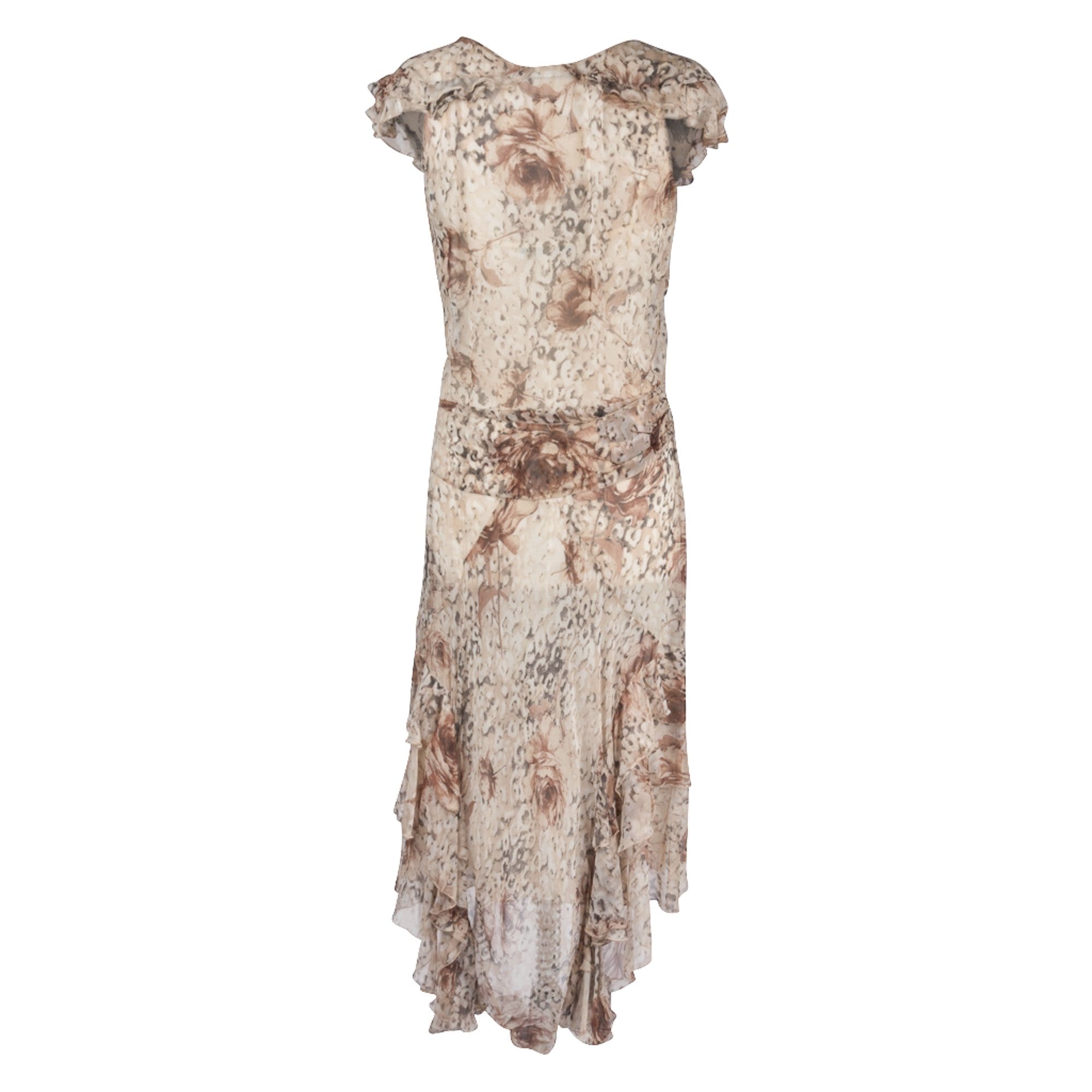 Blumarine Dress Floral Nude Silk Chiffon 44 / 8