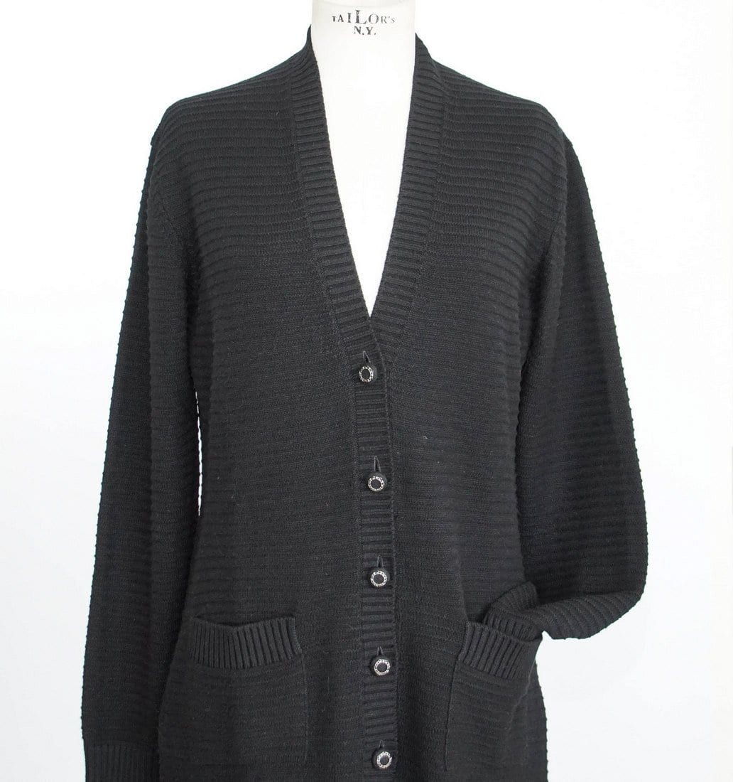 Chanel 08A Sweater Cardigan Long Black Cashmere 42 / 8 – Mightychic