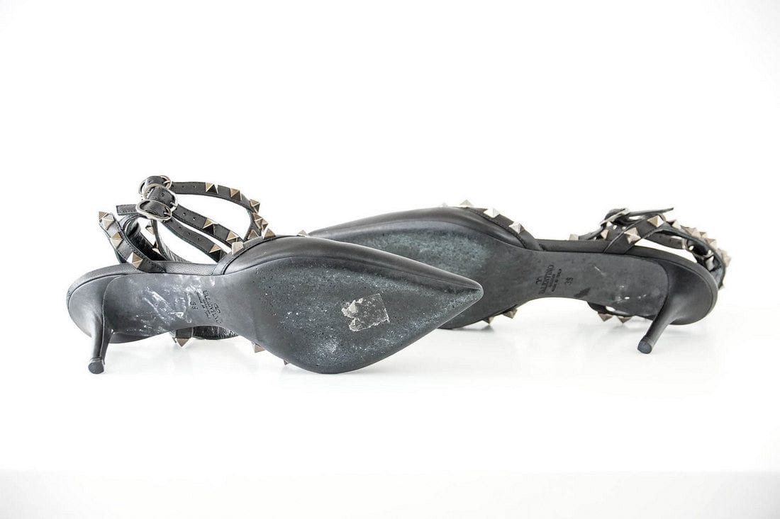 Valentino Shoe Black Triple Rockstud Ankle Straps 39 / 9 - mightychic