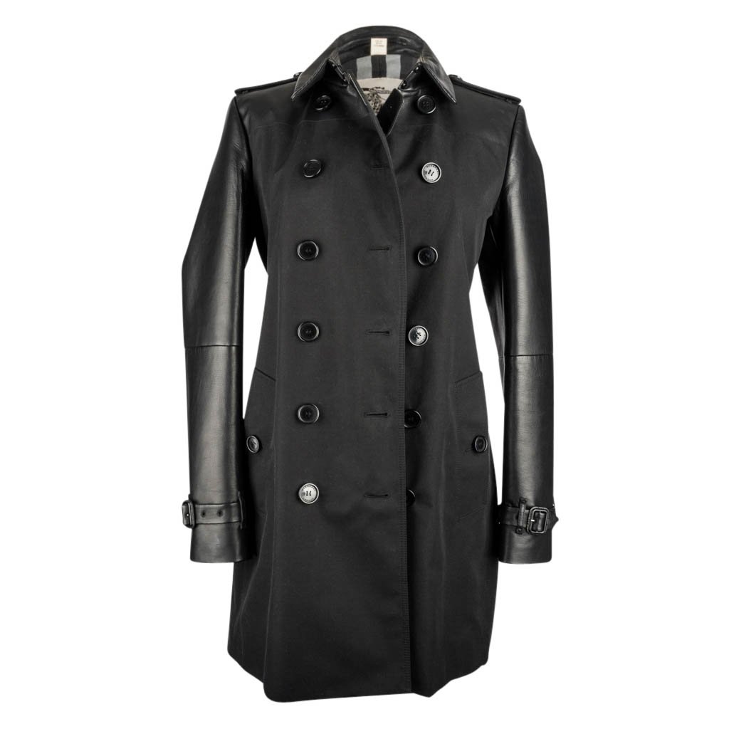 Burberry Trench Coat Black Lambskin Leather and Cotton 8 / 6 – Mightychic