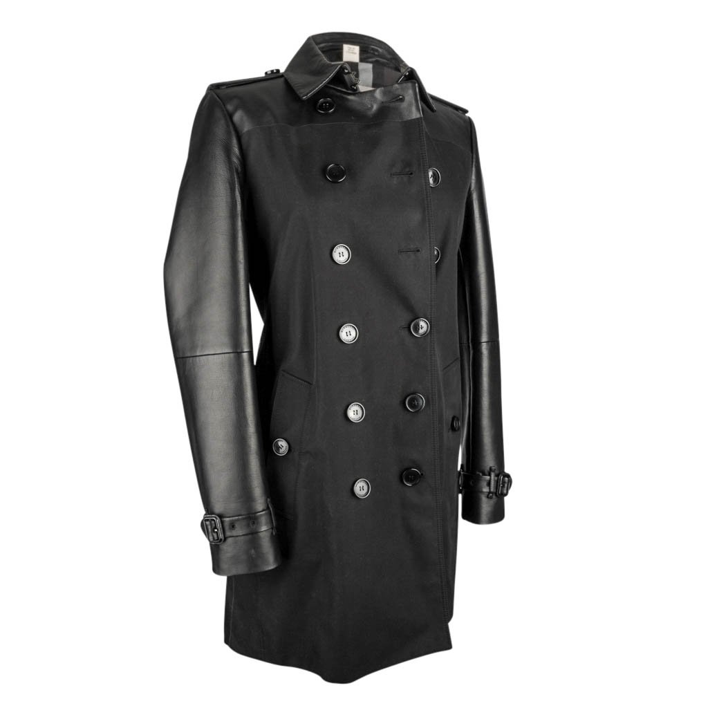 Burberry Trench Coat Black Lambskin Leather and Cotton 8 / 6 - mightychic