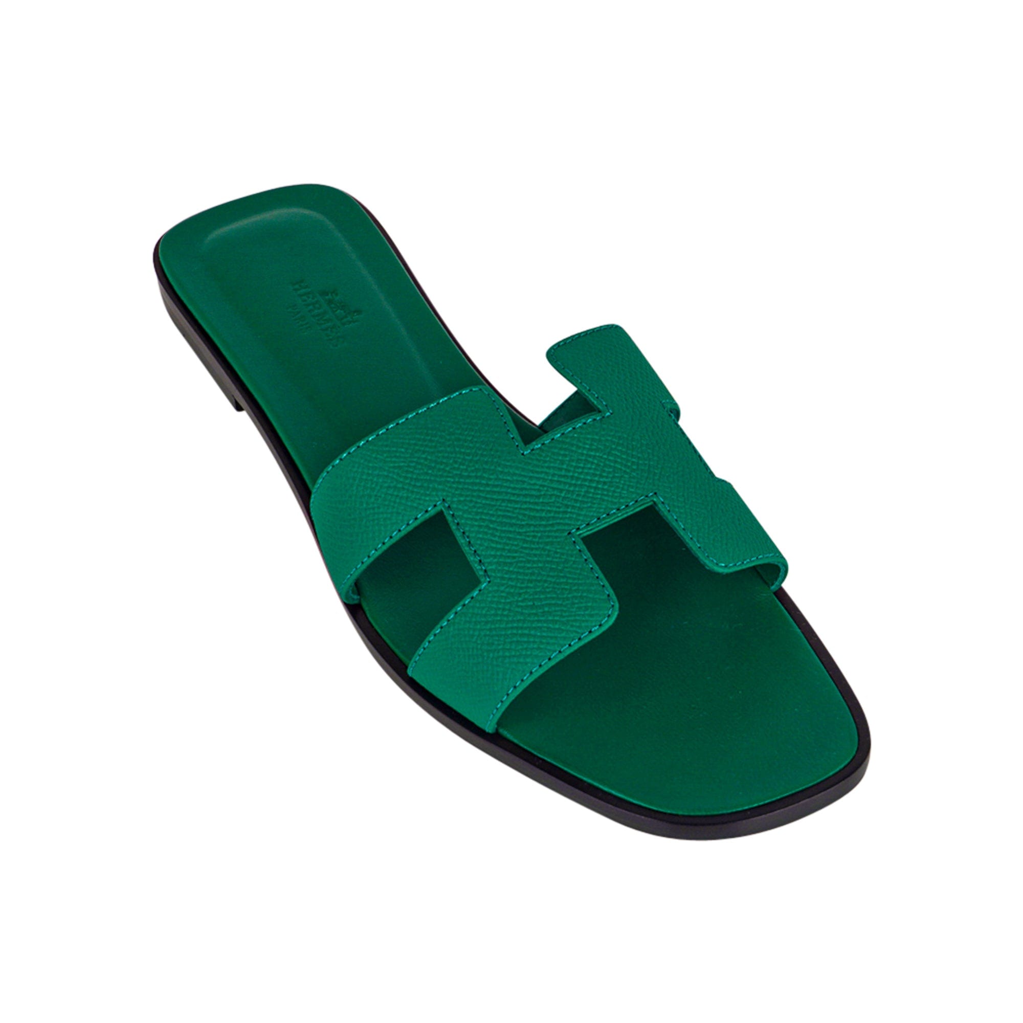 Hermes Emerald Oran Sandal Epsom Leather Flat Shoes 38.5 / 8.5 New w/ –  Mightychic