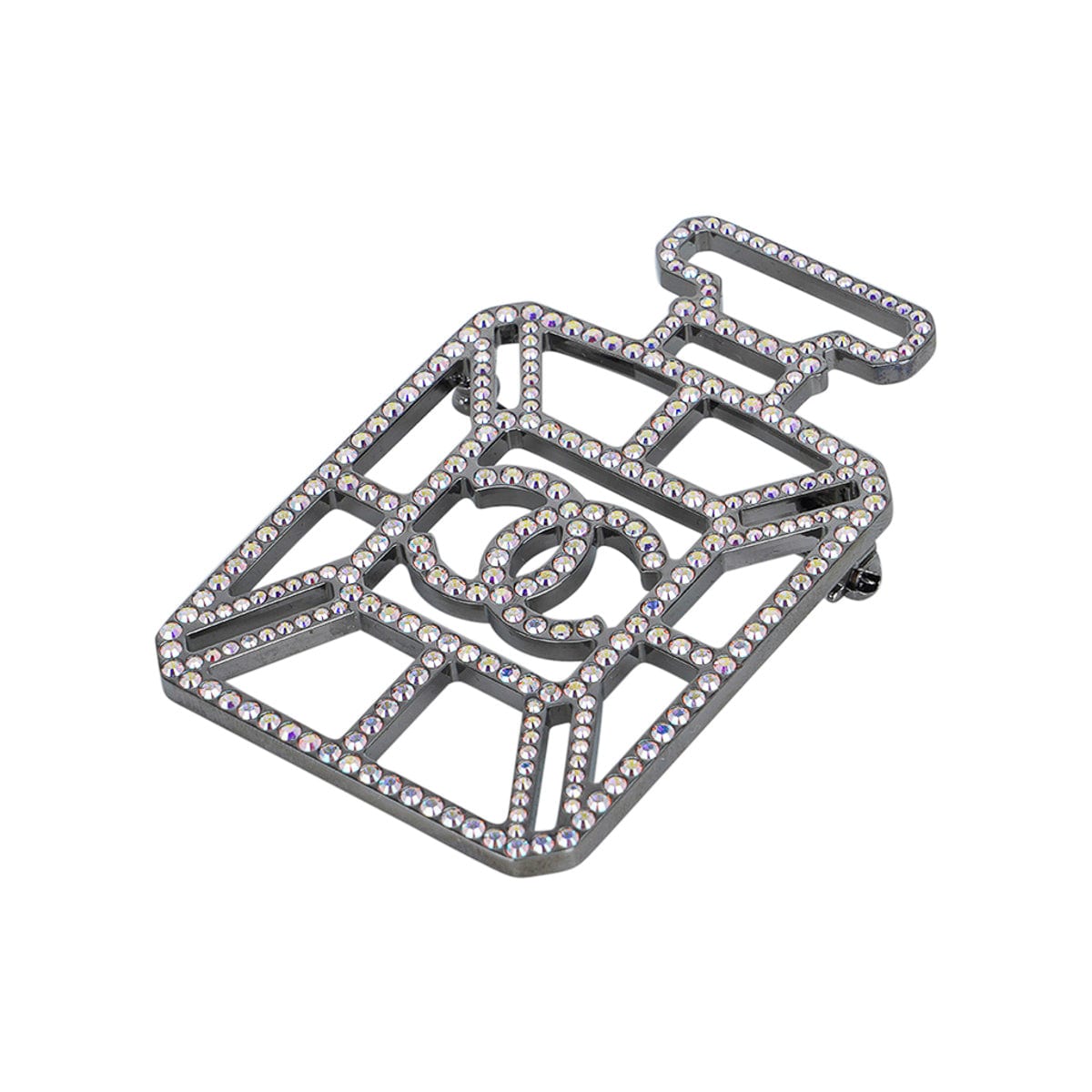 Chanel #5 Perfume Bottle Brooch Iridescent Crystal CC Logo