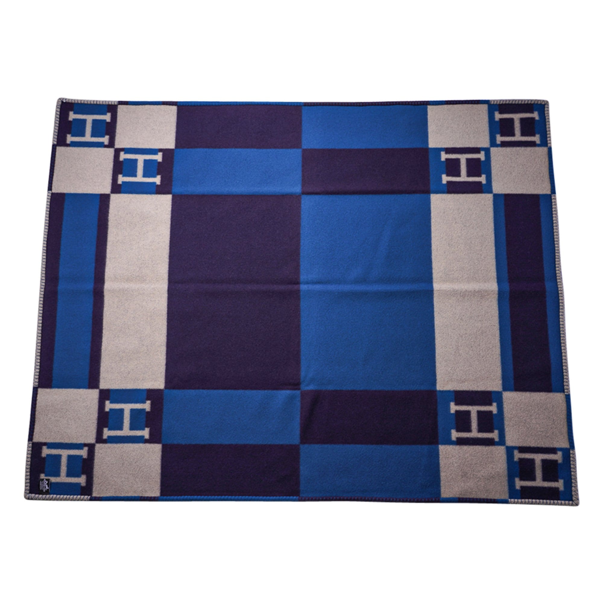 Hermes Blanket Avalon Bayadere Blue Marine Throw New