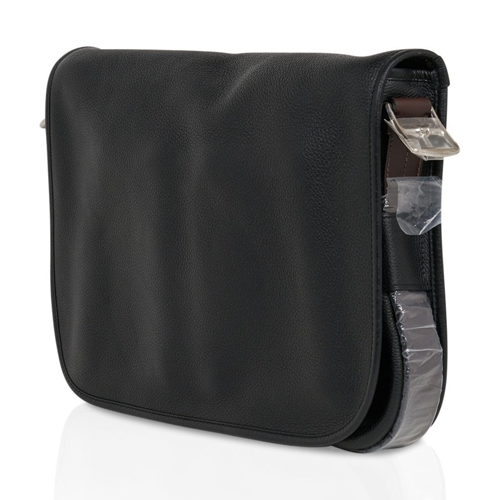 Hermes Barda Messenger Bag Black Sikkim Leather Palladium Hardware New