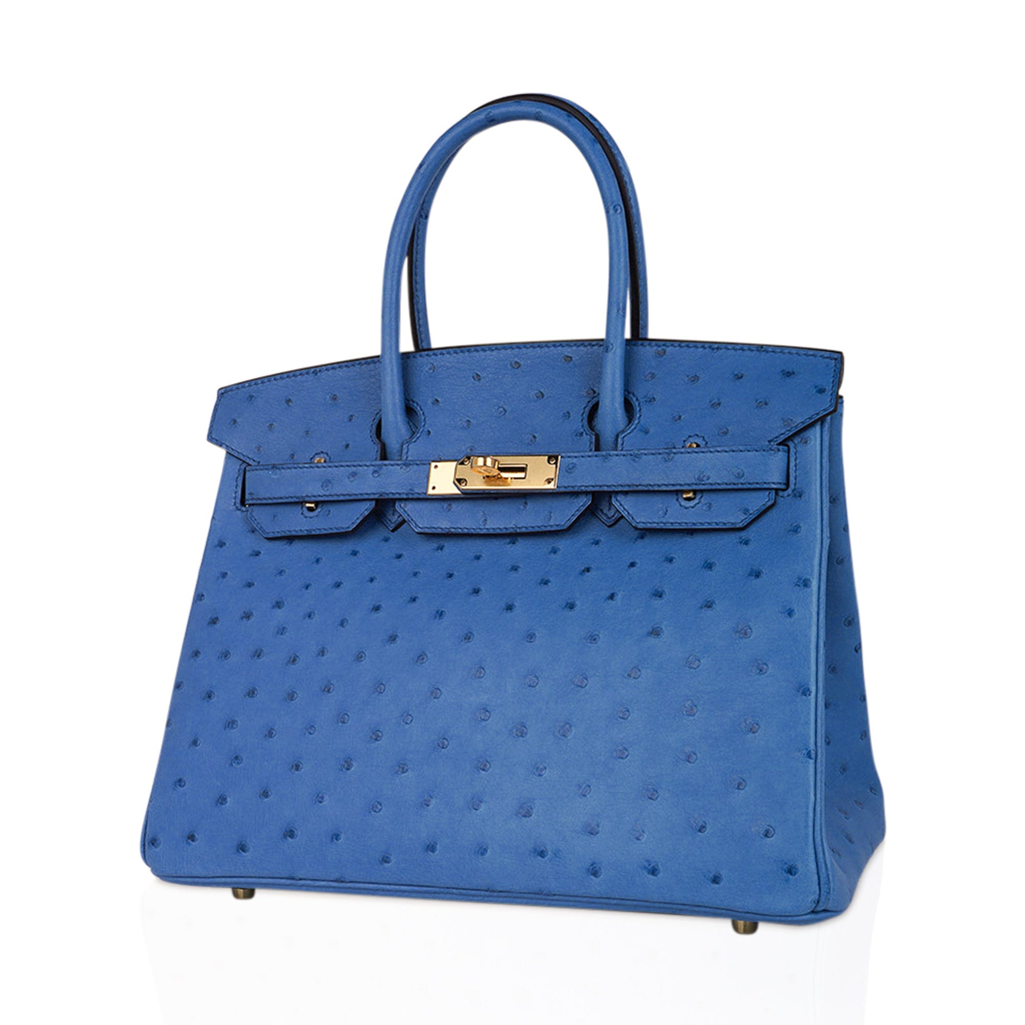 Hermes Birkin Bag Ostrich Leather Gold Hardware In Blue
