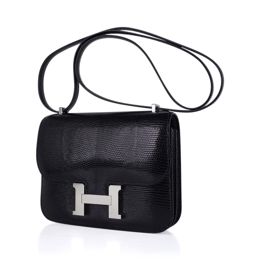 Hermes Mini Constance Bag 18 Black Lizard with Palladium Hardware