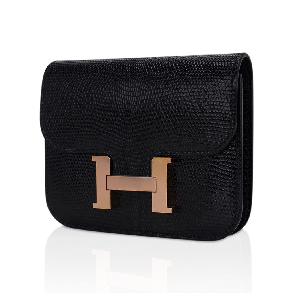 Hermès Constance Slim Wallet Black Lizard Leather Rose Gold Hardware – Coco  Approved Studio