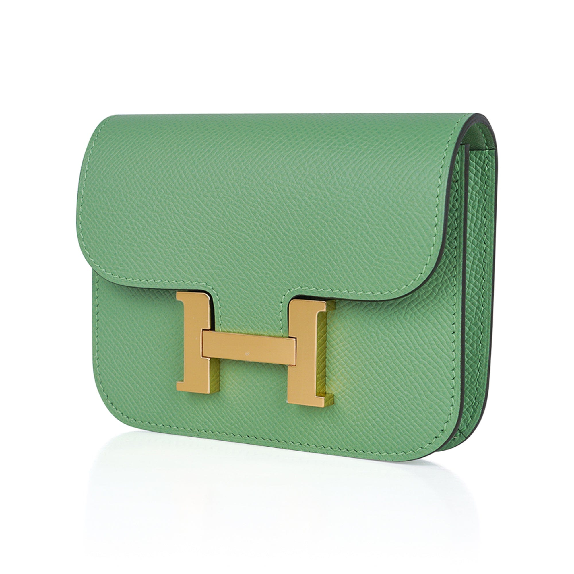 Hermes Constance Slim Wallet In Vert Criquet Epsom Leather With