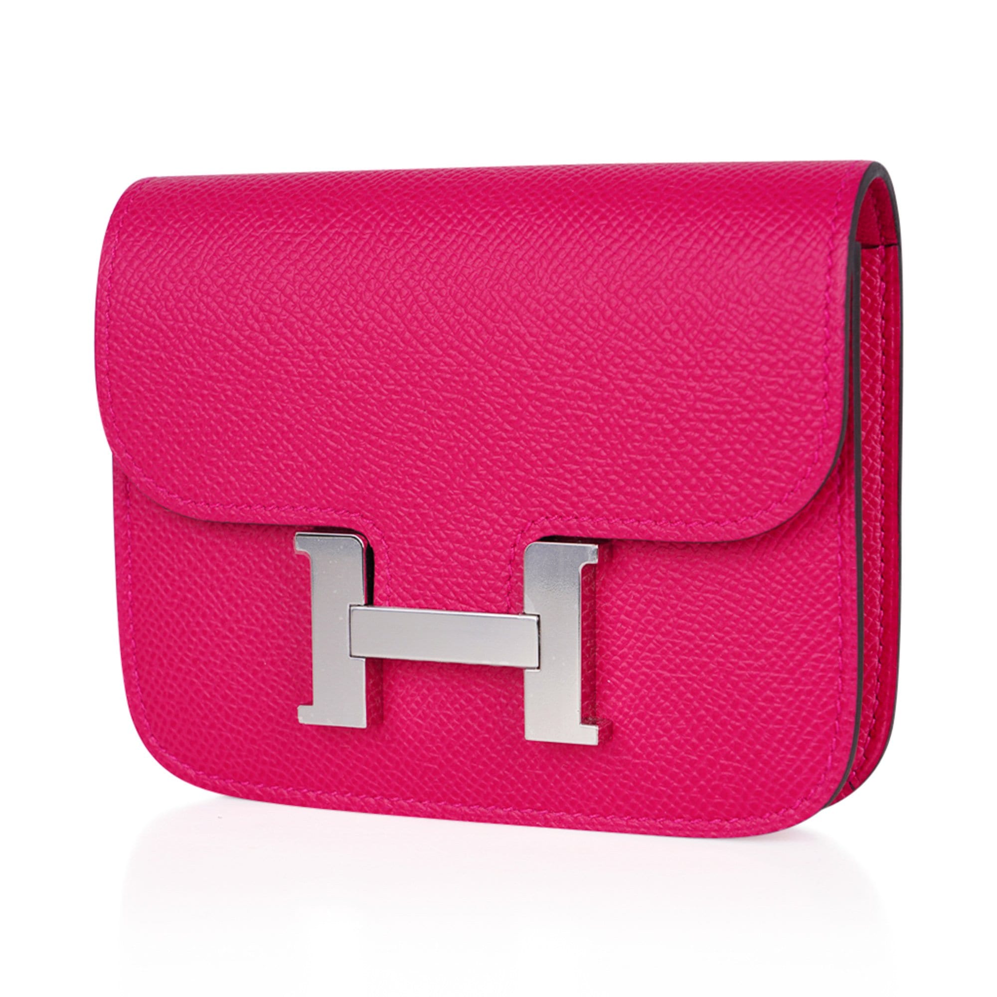 Hermes Constance Slim Wallet Waist Belt Bag Rose Mexico Epsom Palladium New/Box