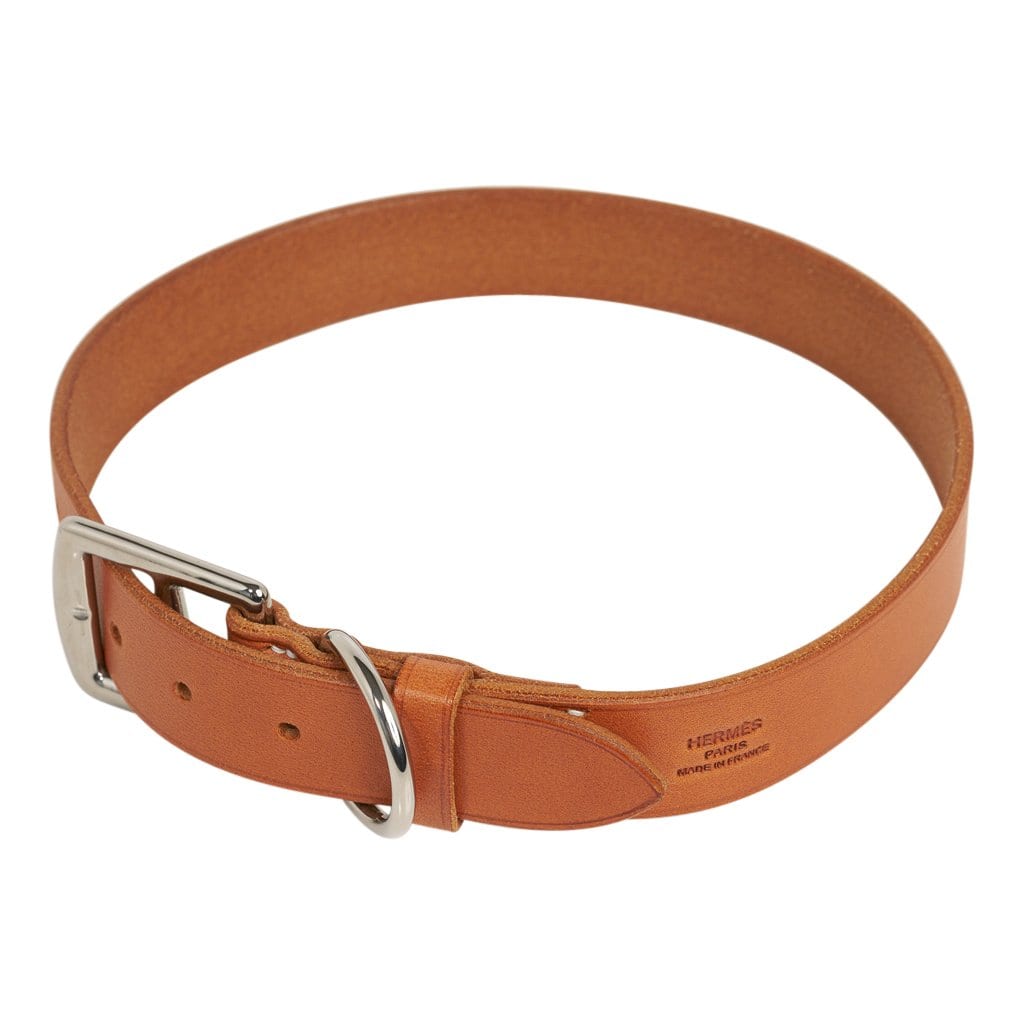 HERMES Beige Leather Dog Collar Size S 23-26.5cm Used