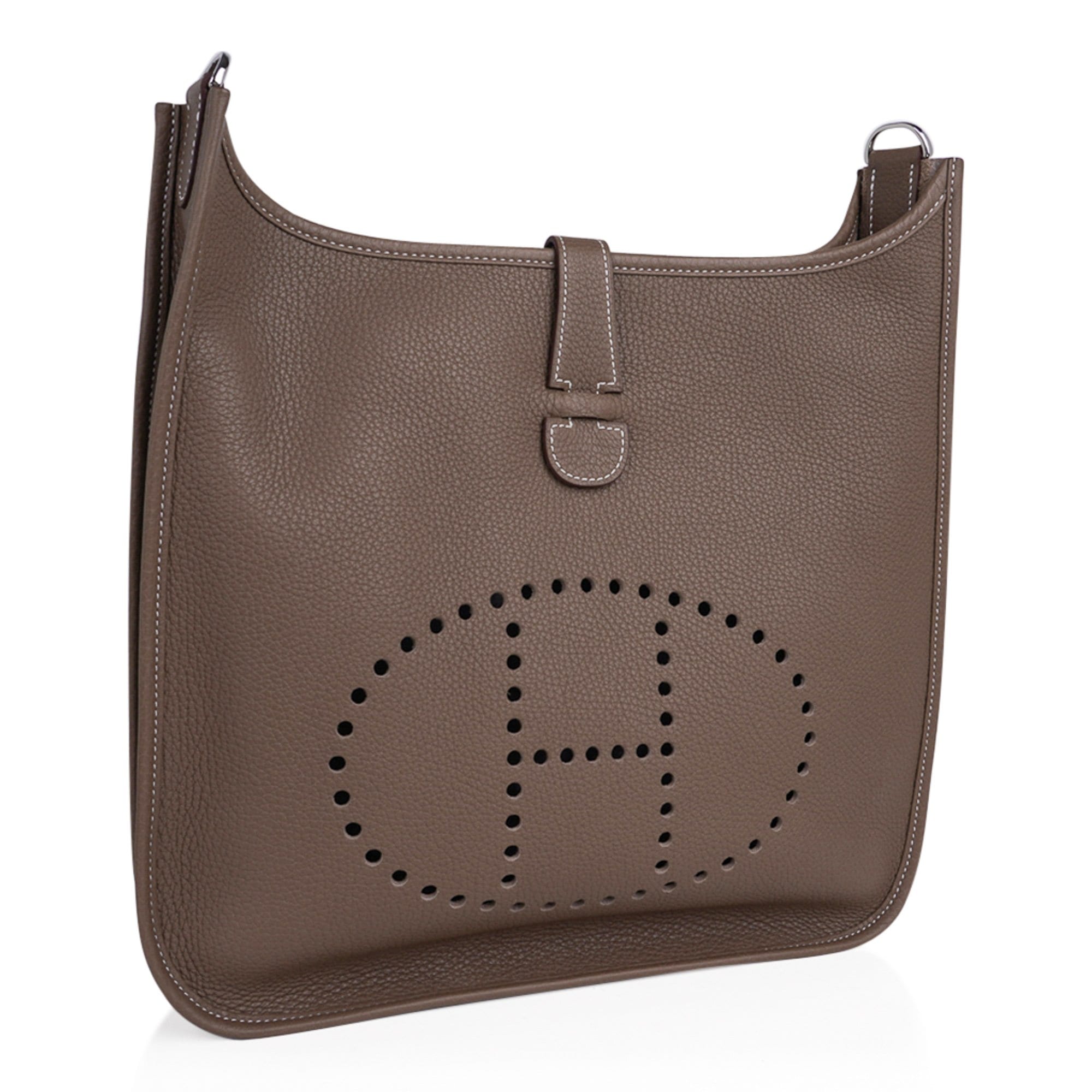 Hermes Bag Evelyne GM Etoupe Clemence Palladium Hardware New w/ Box