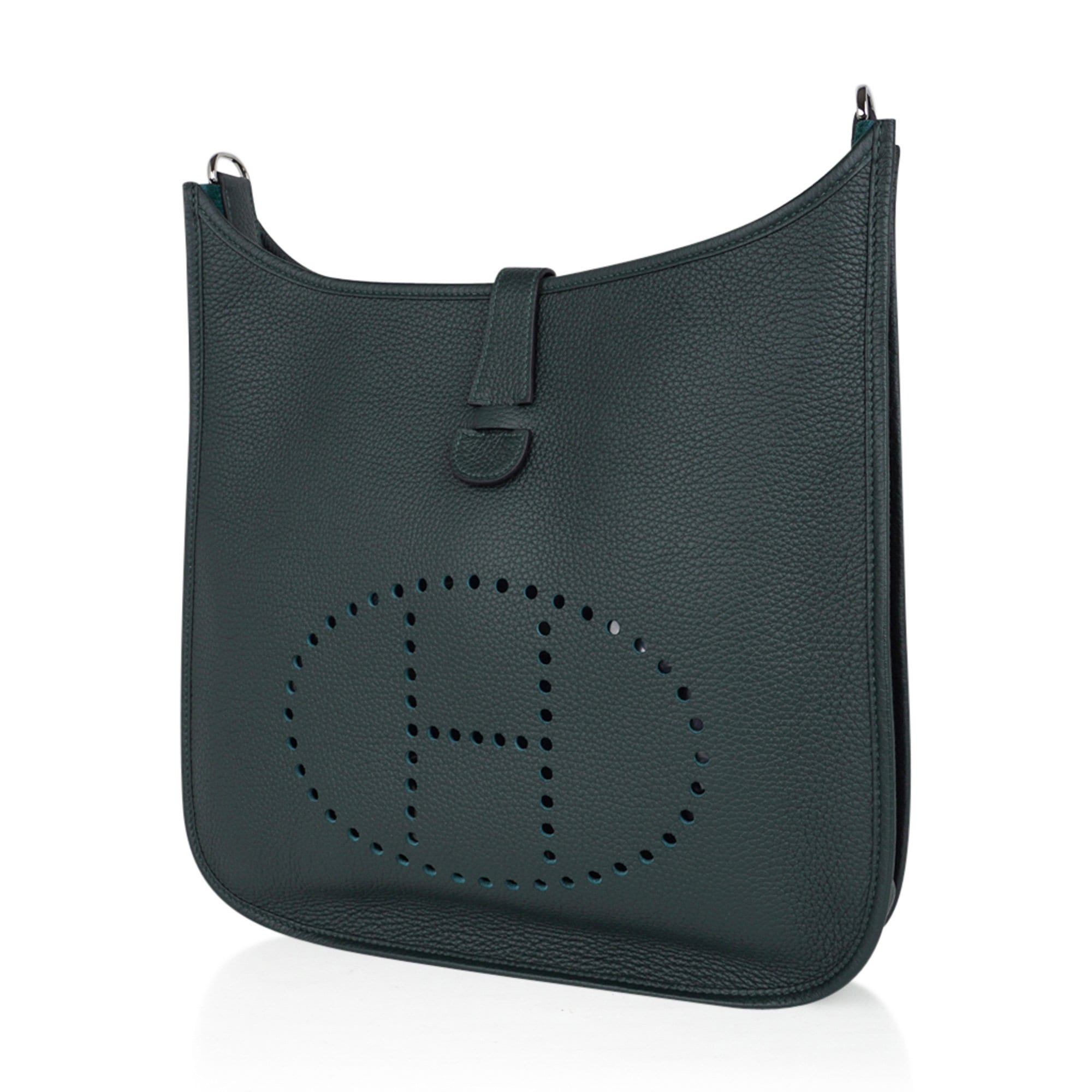 Hermes Bag Evelyne GM Vert Fonce Clemence Palladium Hardware New w