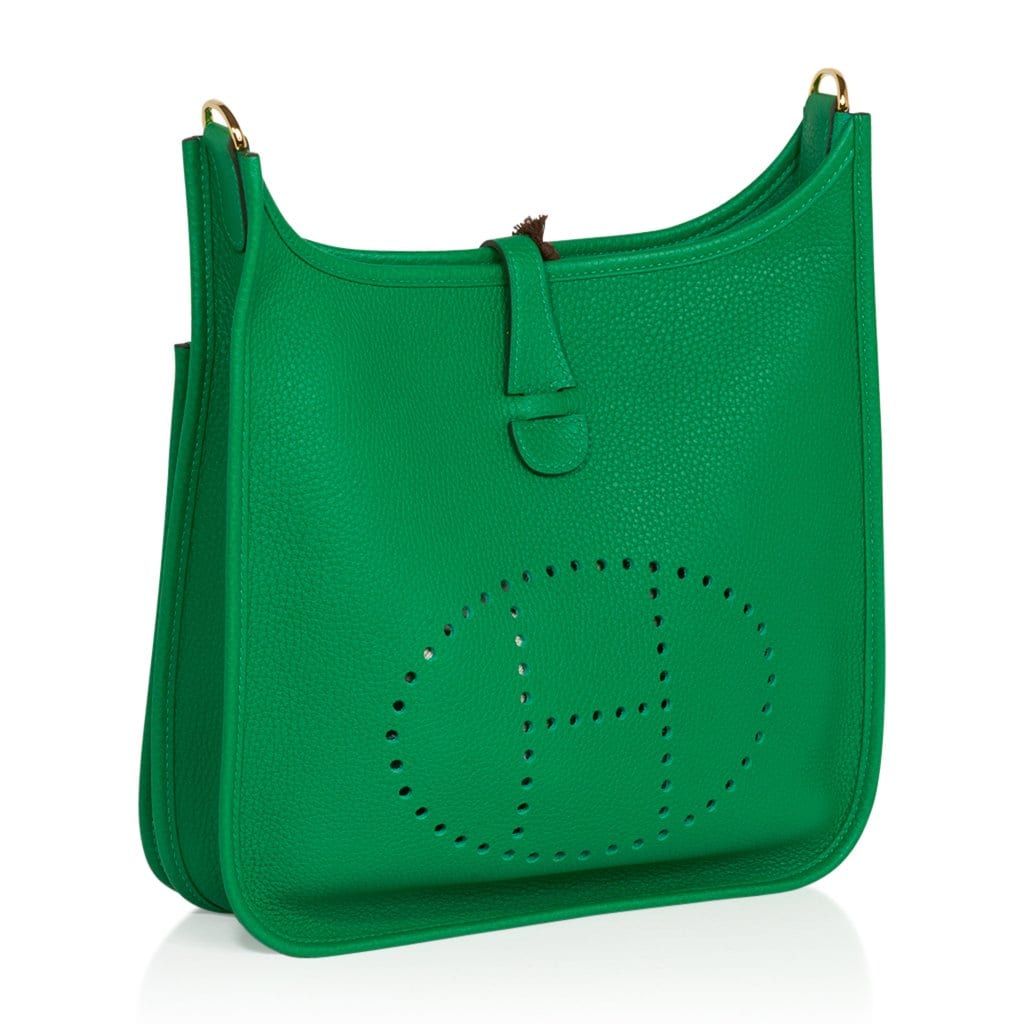 HERMES Evelyne TPM Clemence Leather Shoulder Bag Dark Green