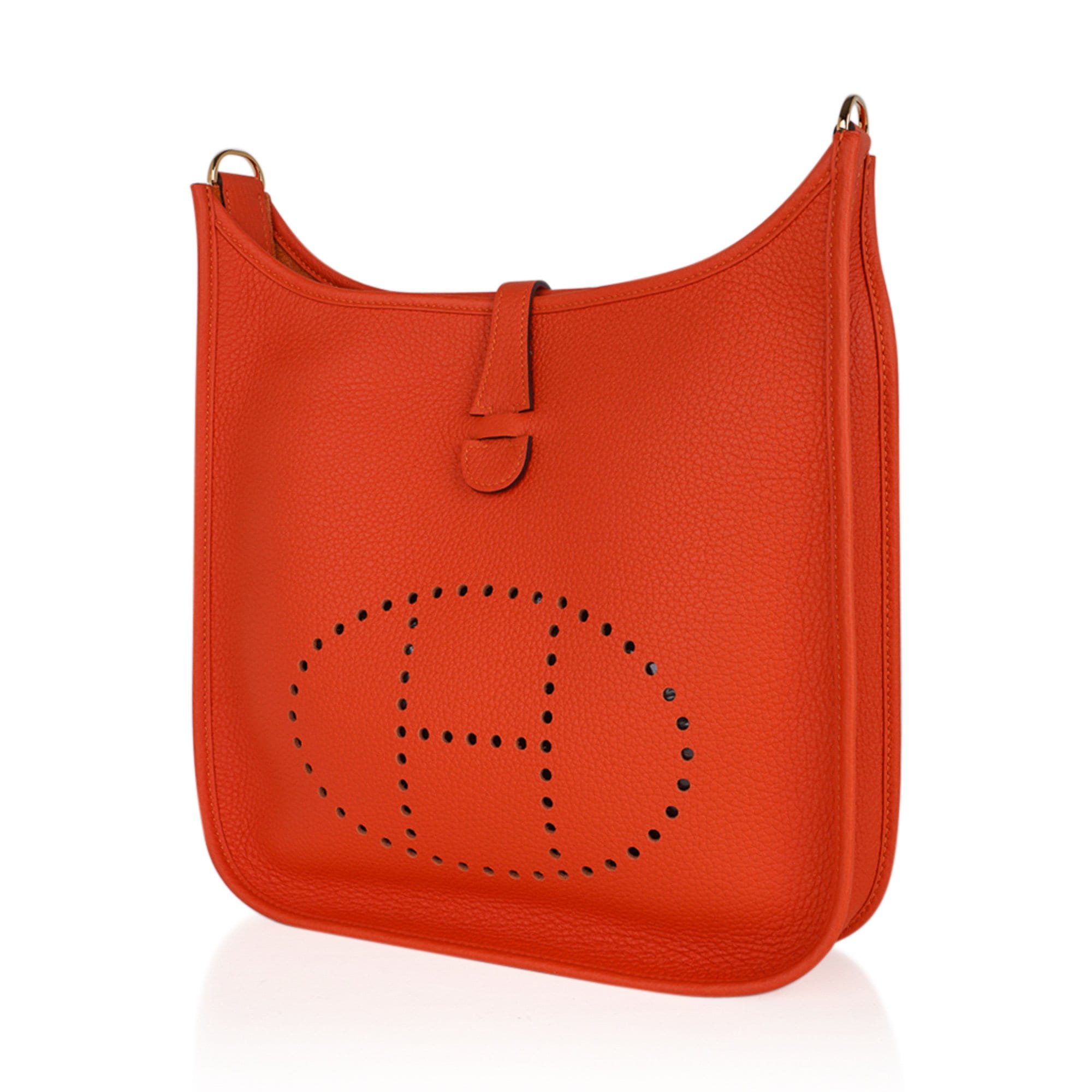 HERMES Evelyne PM Clemence Leather Crossbody Bag Orange