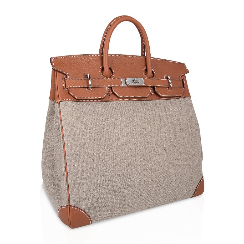 Hermes Birkin Bag 35CM Togo Leather/Toile H Canvas Palladium
