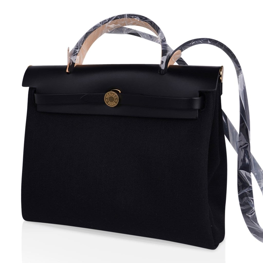 Hermès Herbag Black Vache Hunter and Trench Toile Zip 31 GHW, 2023 (Like New), Black/Beige Womens Handbag