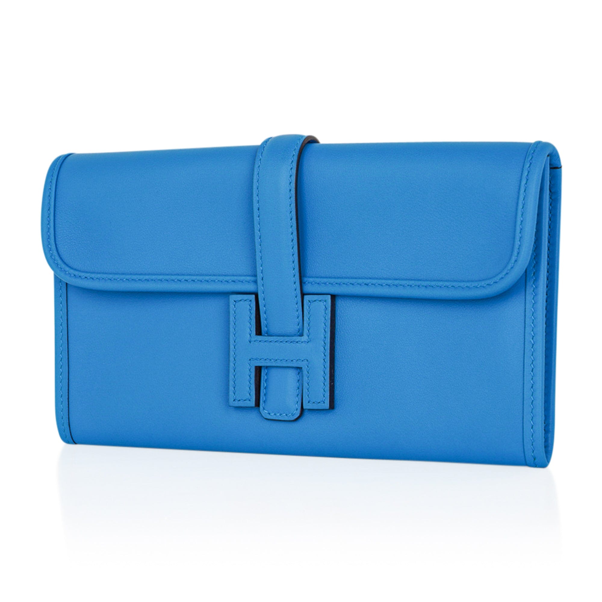 Hermes Jige Duo Wallet / Clutch Blue Zanzibar New w/Box – Mightychic