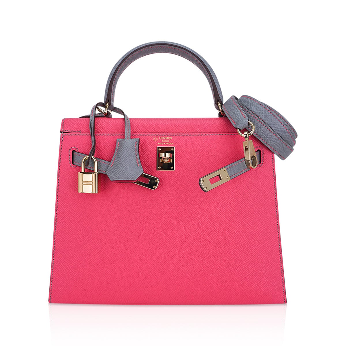 HERMES Kelly Strap Pink Red PLUME 28 Blu LEATHER PALLADIUM Purse NEW  HandBag Bag