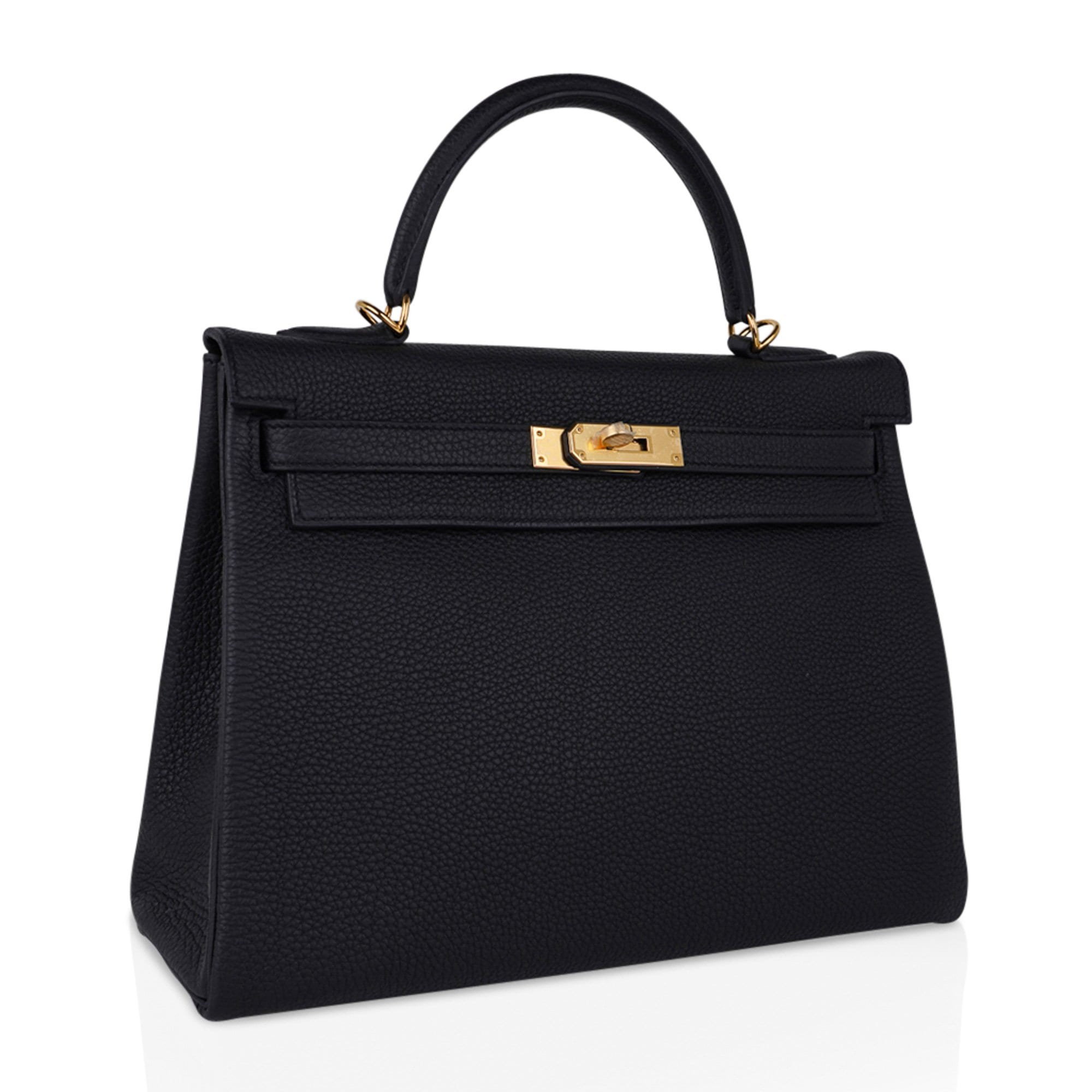 Hermes Kelly 32 Retourne Bag Black Gold Hardware Togo Leather