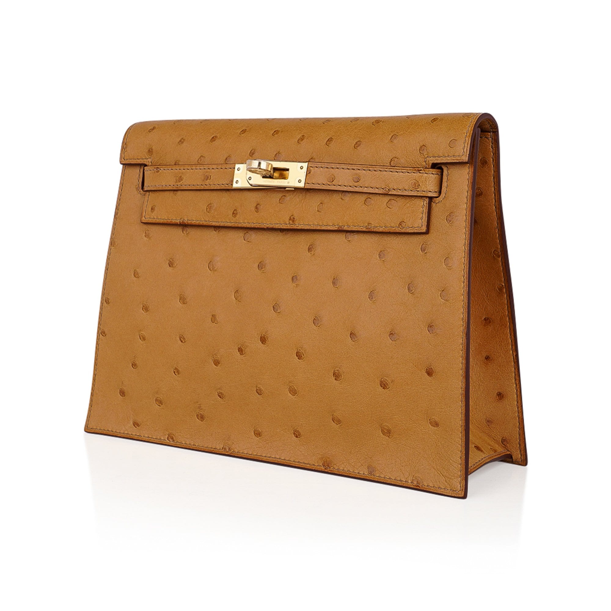 Hermes Kelly Danse Bag Tabac Camel Ostrich Gold Hardware • MIGHTYCHIC • 