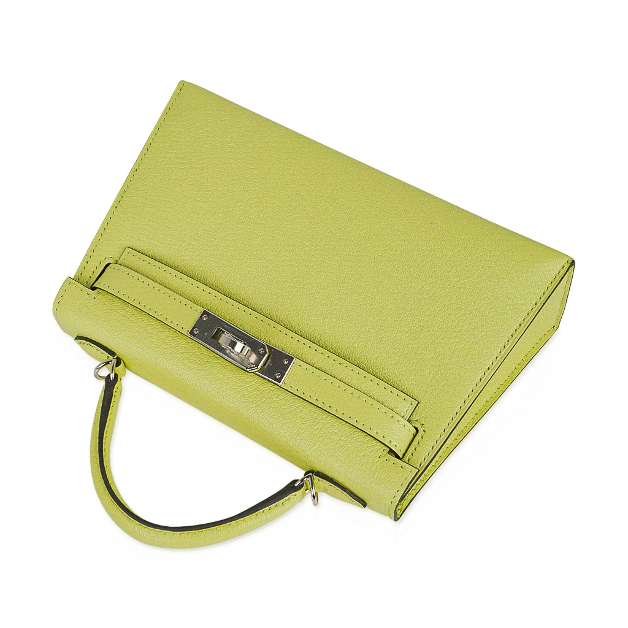 Hermes Kelly 20 Mini Sellier Bag Lime Chevre Leather Palladium New w/B –  Mightychic