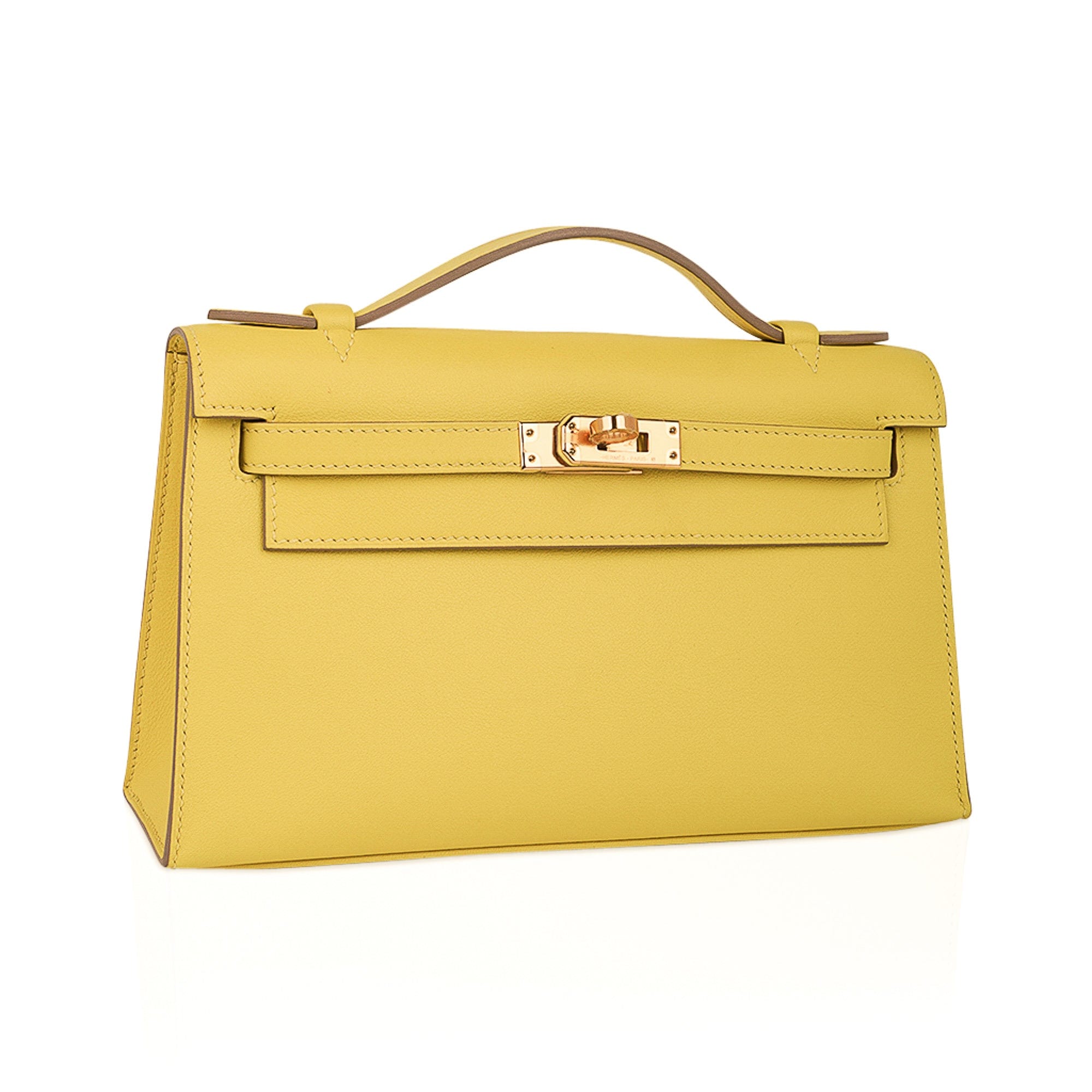 Hermes Kelly Pochette Bag Lime Clutch Gold Hardware Swift Leather