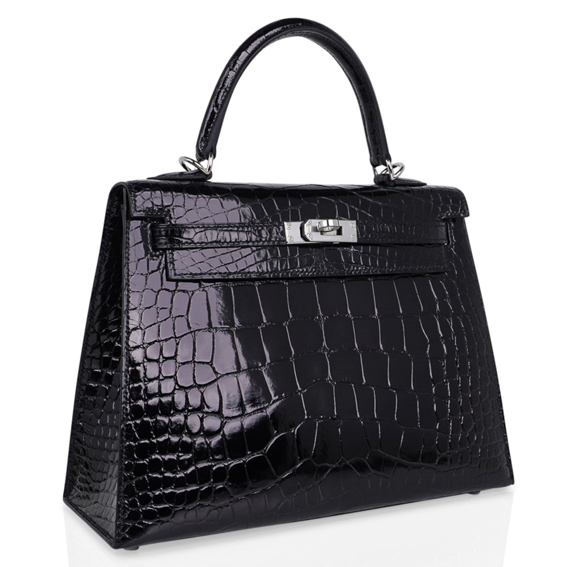 Hermes Kelly 25 Sellier Bag Black Alligator with Palladium Hardware ...