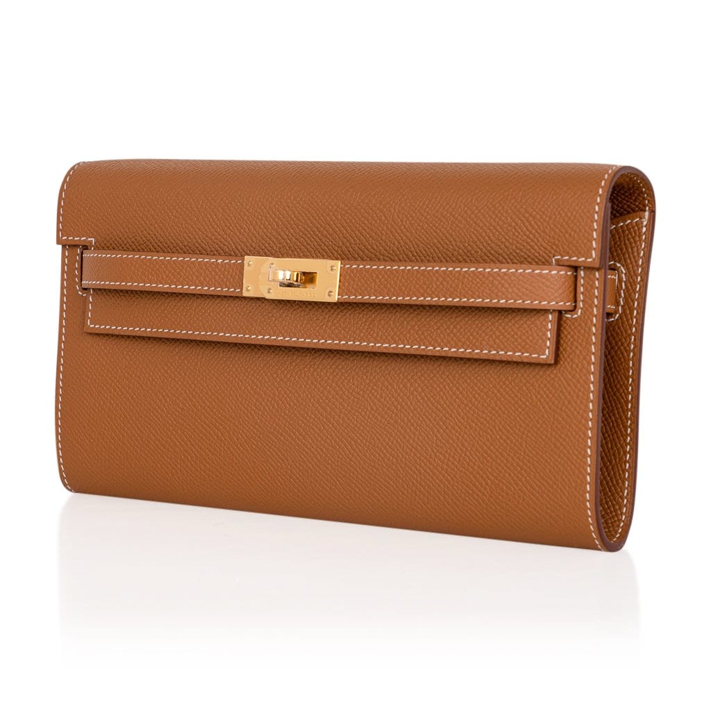 HERMES Gold Epsom GHW Classique Kelly to Go Wallet - Timeless Luxuries