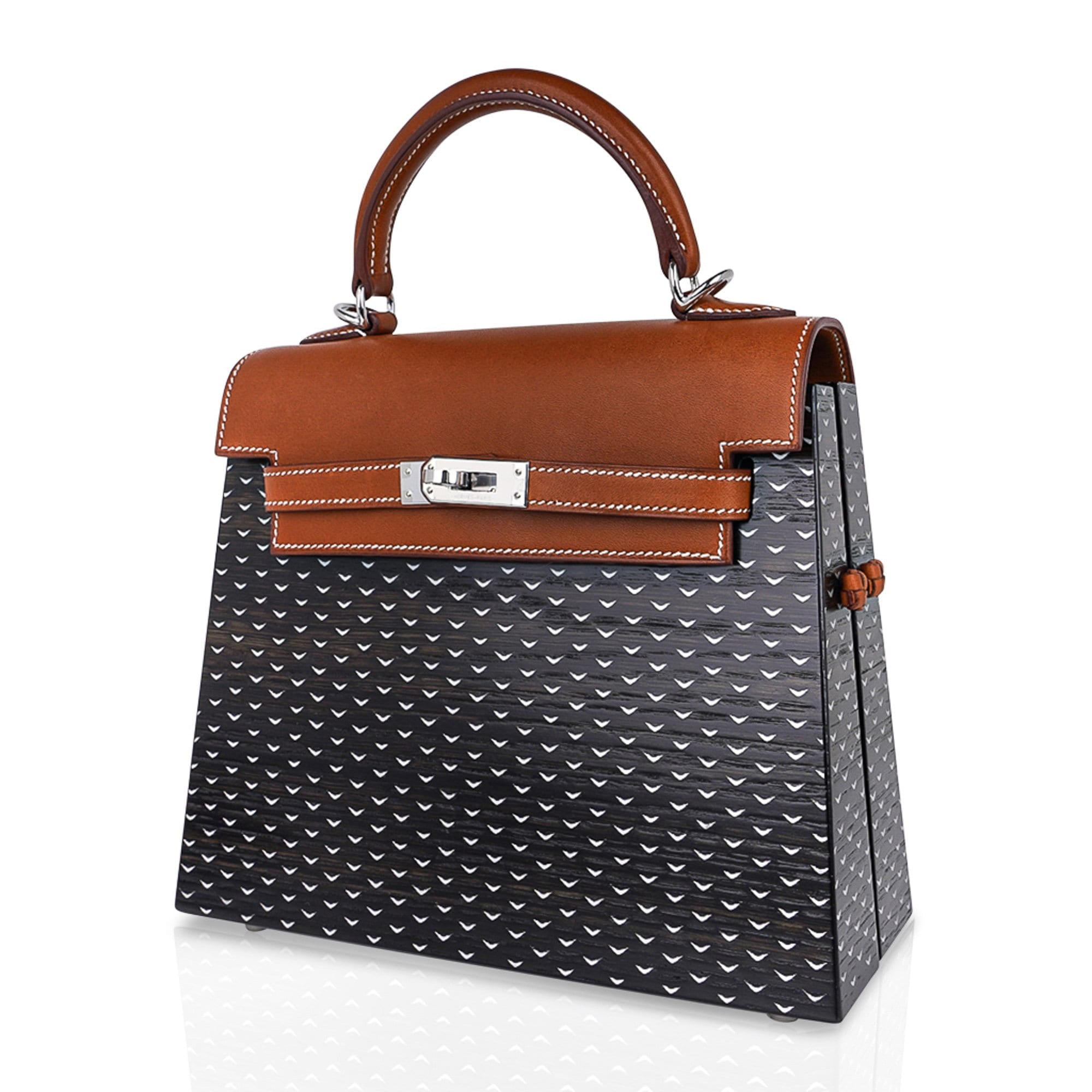 Hermes Limited Edition Kellywood 22 Bag in Wood with Aluminum and Barenia Leather Palladium Hardware