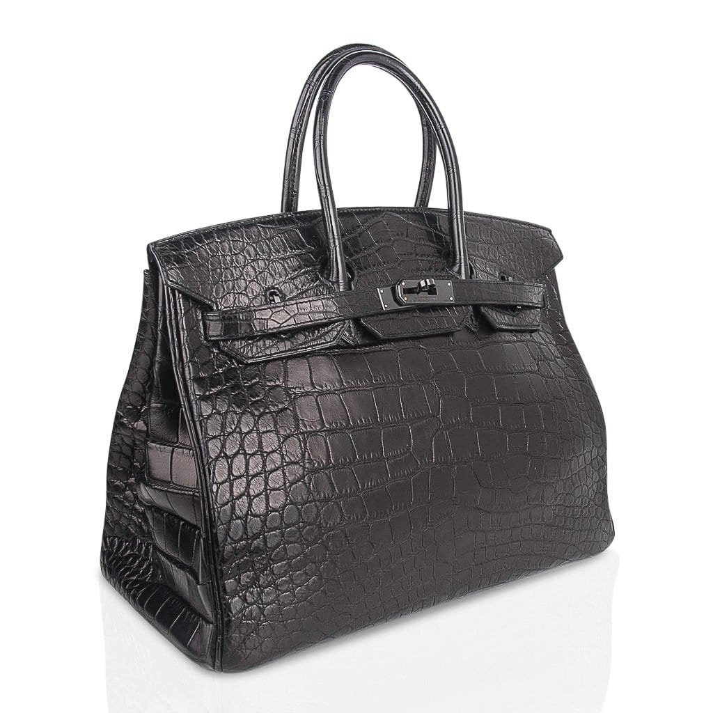 Hermes So Black Birkin 35: Alligator Handbag