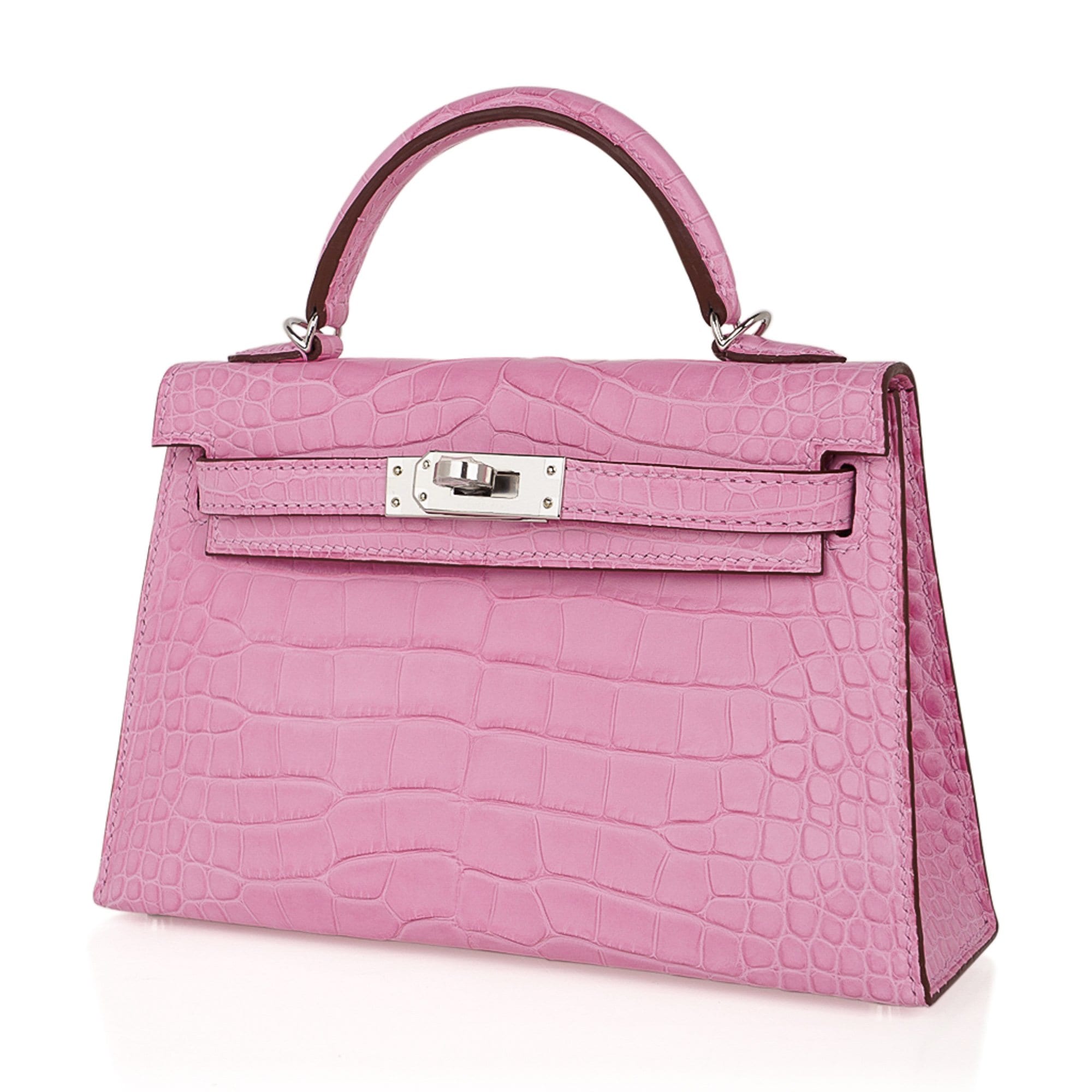 Hermès Mini Kelly II Rose Bubblegum Alligator Matte Palladium