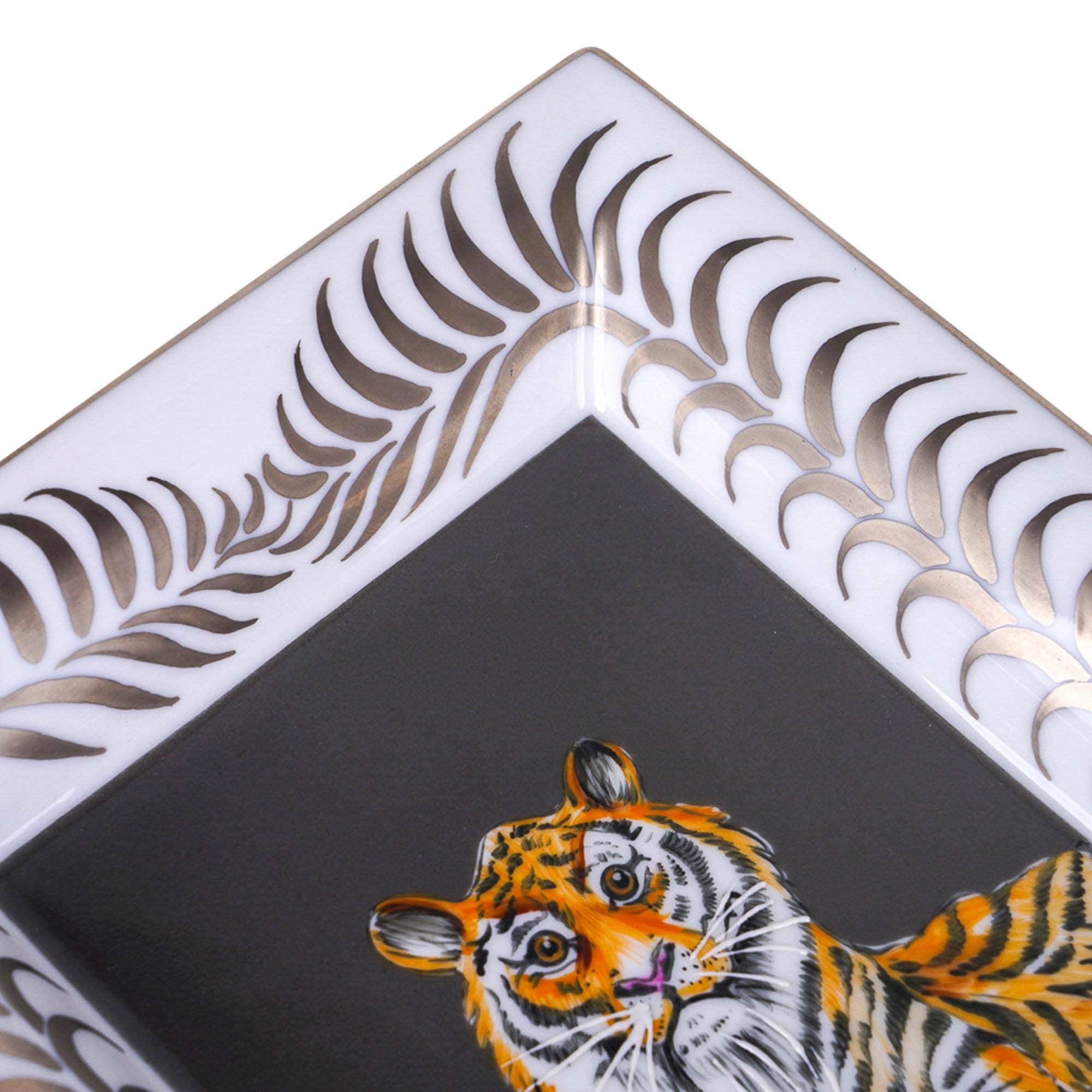 Hermes Change Tray Tigre Royal Platine/Gris Hand Painted New w/ Box