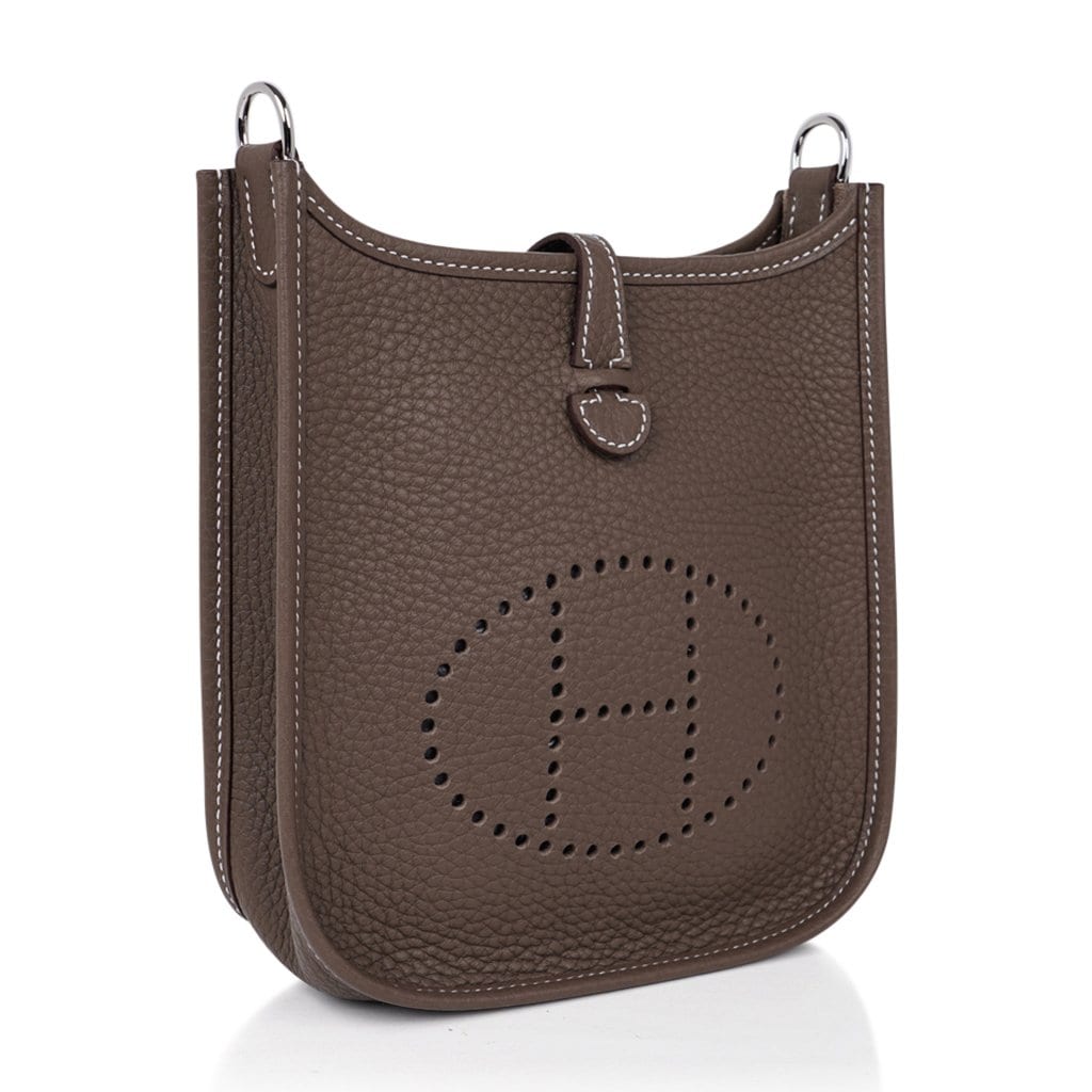 Hermes Mini Evelyne TPM Bag Etoupe Clemence Leather with Palladium Har ...