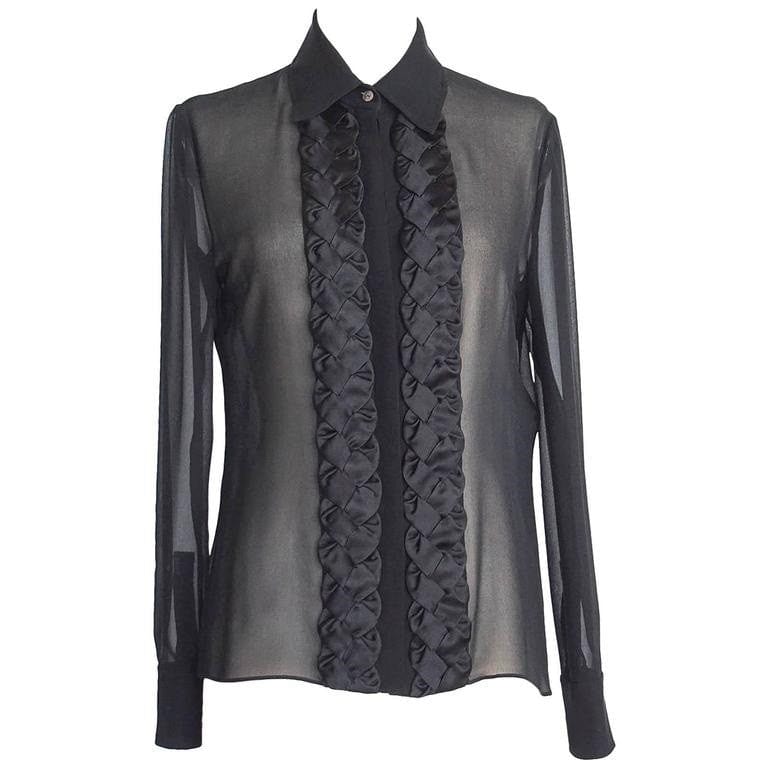 Valentino Top Black Blouse Beautiful Front Detail 8 nwt - mightychic