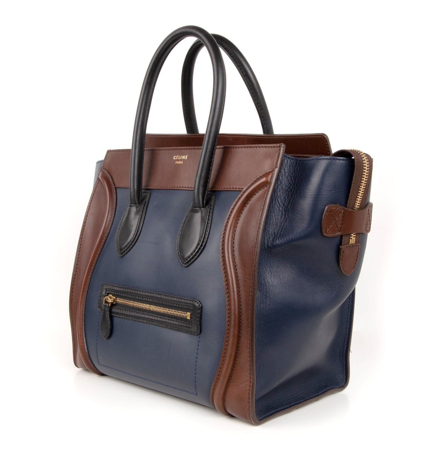 Celine Nano Luggage Tricolor Blue/Blk/Brown Leather Crossbody Satchel Tote  Bag