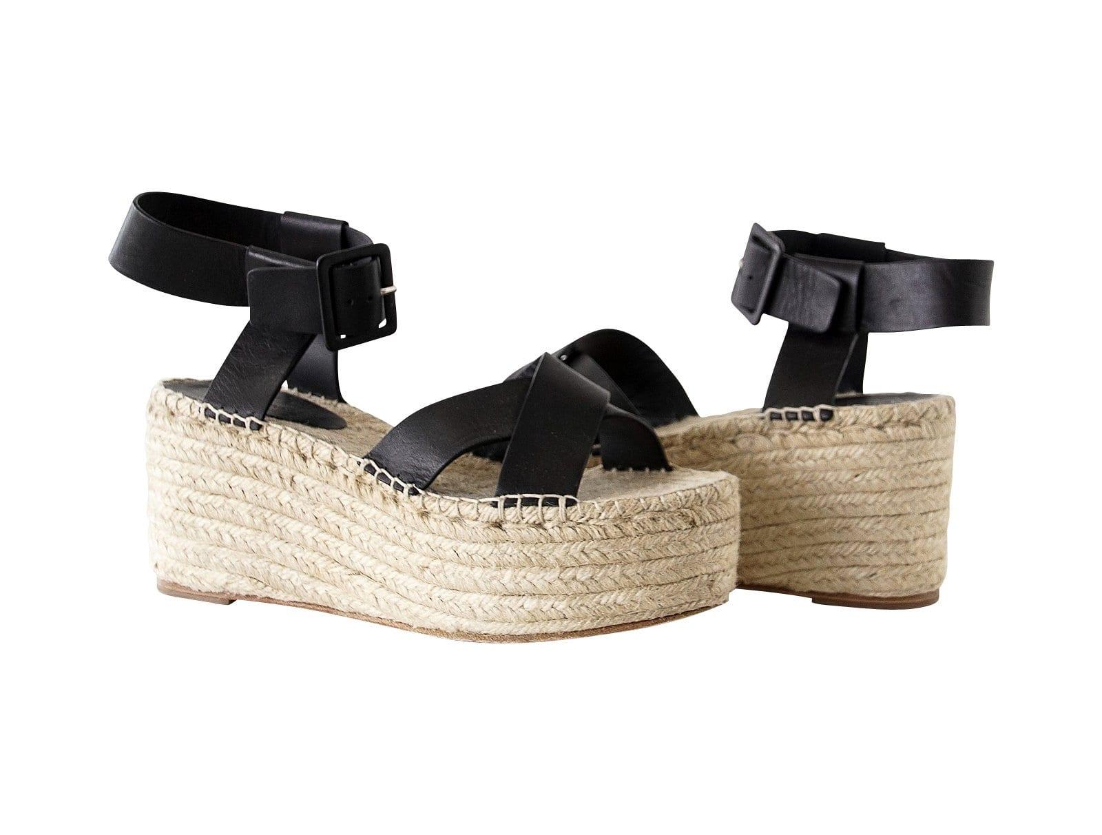 Celine Shoe Wedge Black Ankle Strap Platform Sandal 39 / 9 - mightychic
