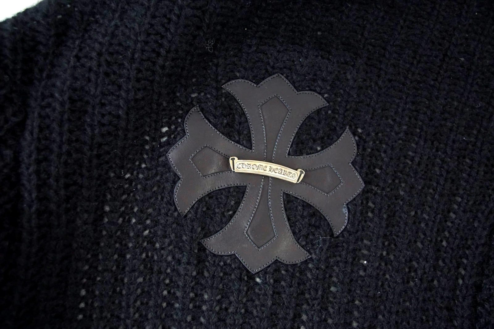 Chrome Hearts Sweater Cashmere Silk Leather Cross Sterling Silver Name S - mightychic