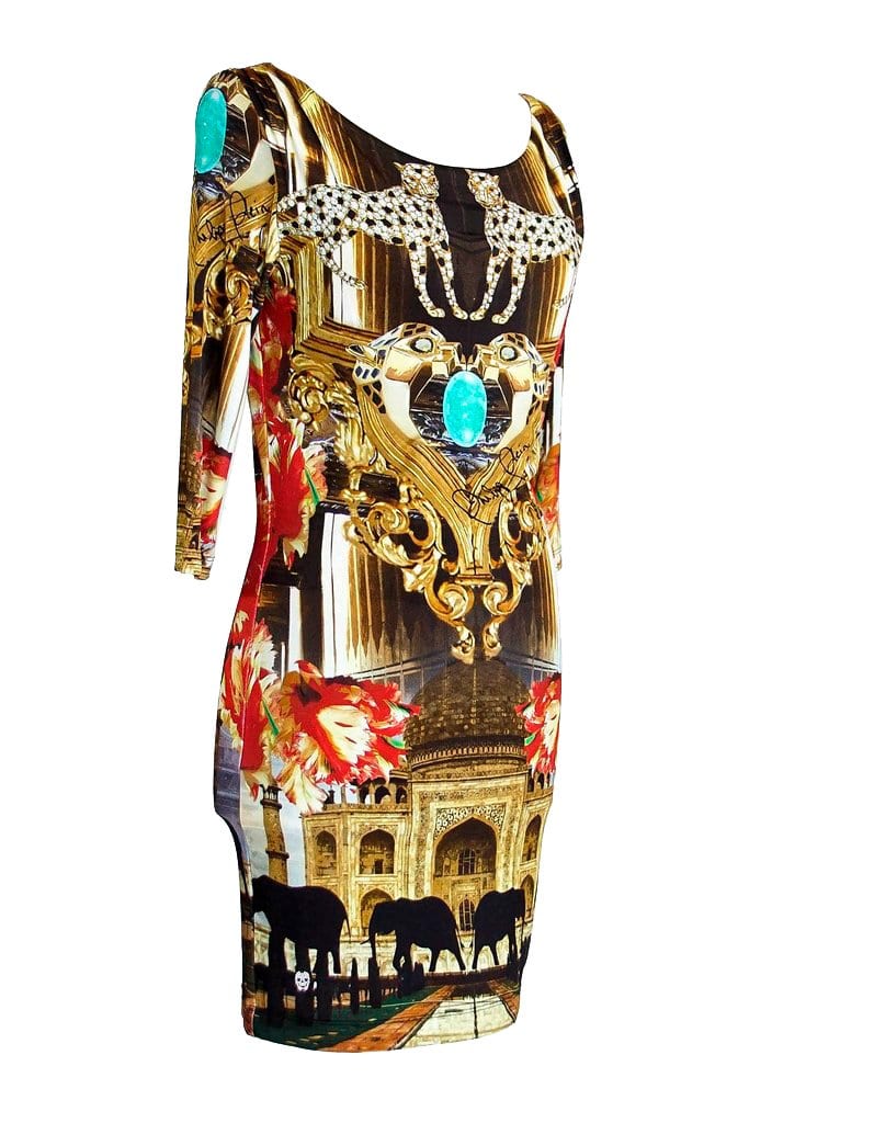 Philipp Plein Couture Dress Limited Edition Exotic Indian Print 3/4 Sleeve S